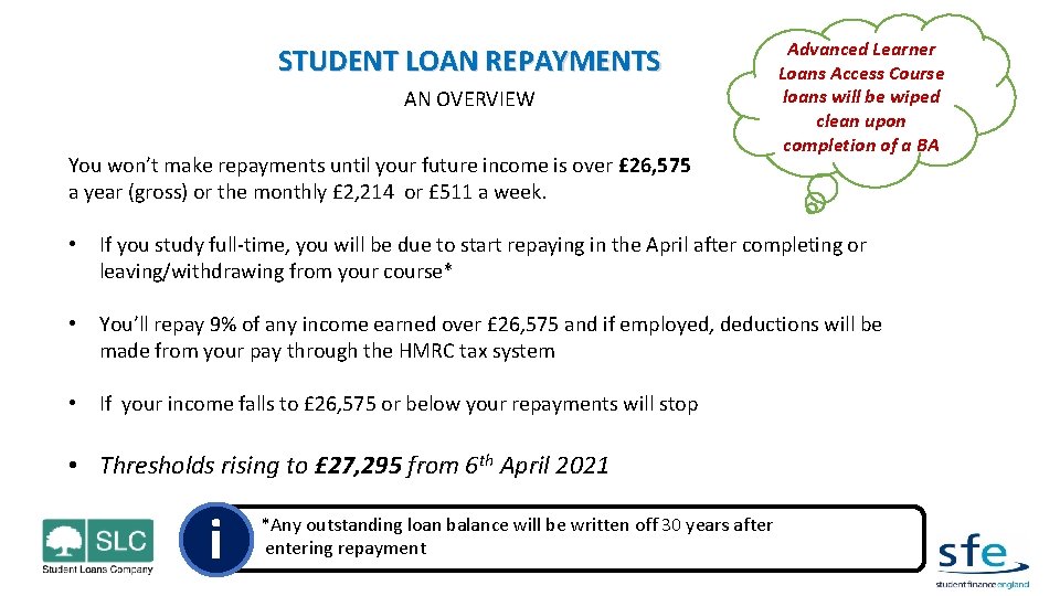 STUDENT LOAN REPAYMENTS AN OVERVIEW You won’t make repayments until your future income is