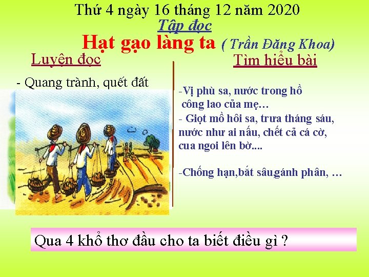 Thứ 4 ngày 16 tháng 12 năm 2020 Tập đọc Hạt gạo làng ta