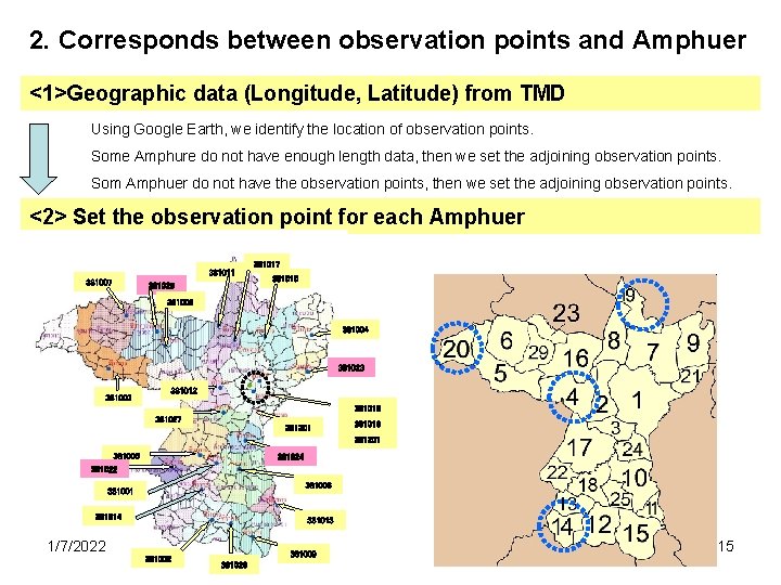 2. Corresponds between observation points and Amphuer <1>Geographic data (Longitude, Latitude) from TMD Using