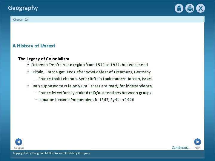 Geography Chapter 22 A History of Unrest The Legacy of Colonialism • Ottoman Empire