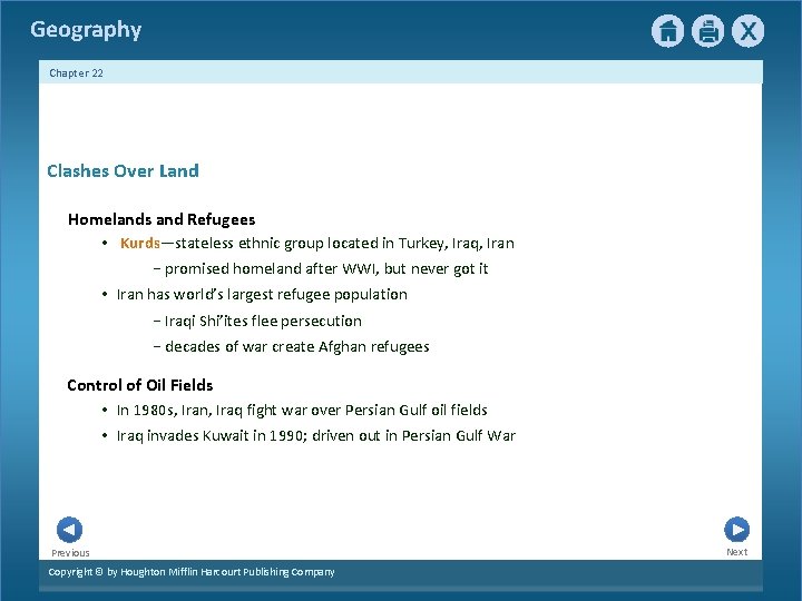 Geography Chapter 22 Clashes Over Land Homelands and Refugees • Kurds—stateless ethnic group located