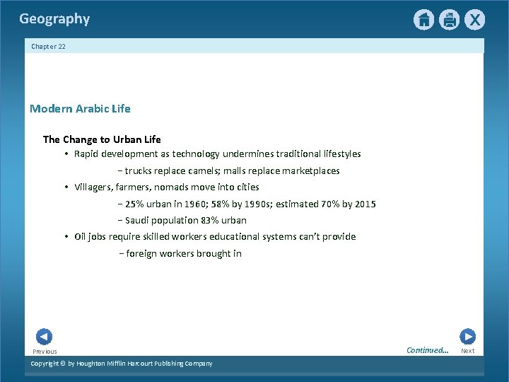 Geography Chapter 22 Modern Arabic Life The Change to Urban Life • Rapid development