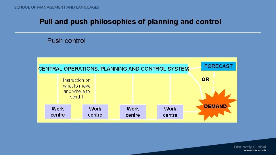 Pull and push philosophies of planning and control Push control CENTRAL OPERATIONS, PLANNING AND