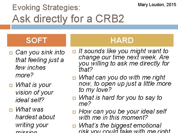 Mary Loudon, 2015 Evoking Strategies: Ask directly for a CRB 2 SOFT Can you