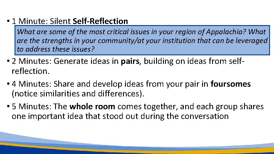  • 1 Minute: Silent Self-Reflection What are some of the most critical issues