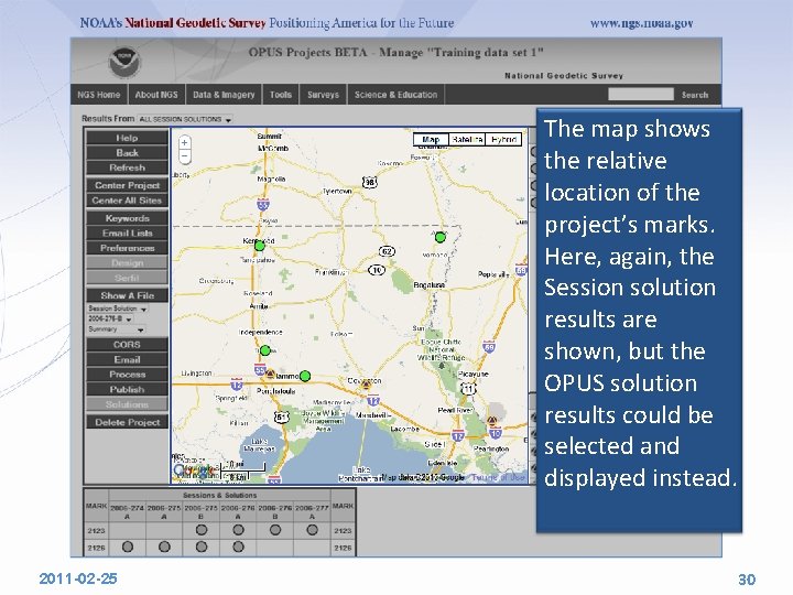 The map shows the relative location of the project’s marks. Here, again, the Session