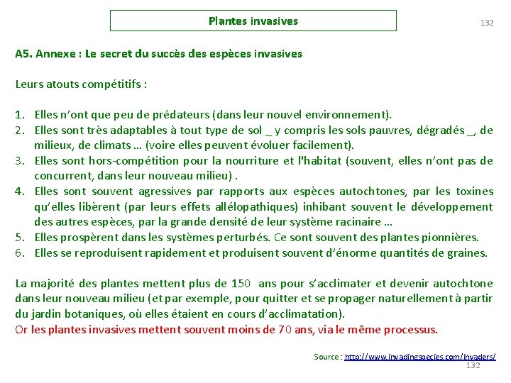 Plantes invasives 132 A 5. Annexe : Le secret du succès des espèces invasives