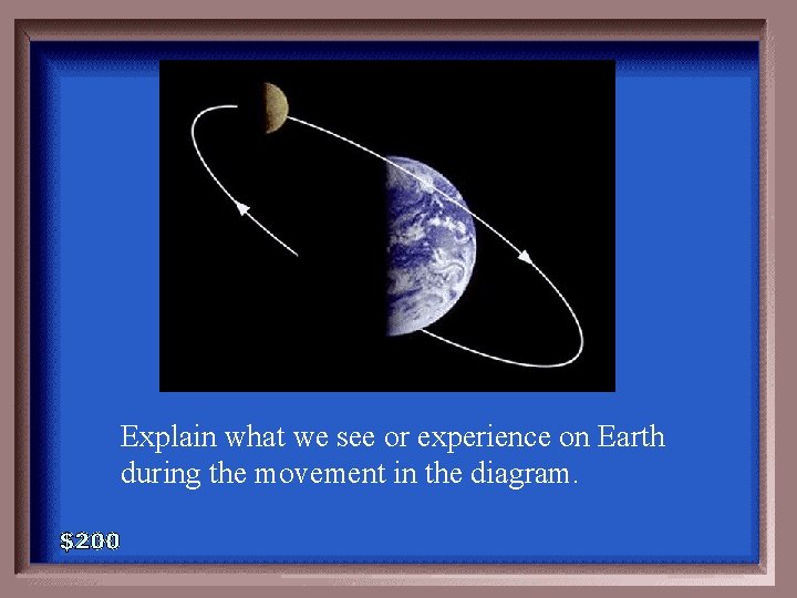 6 -200 Explain what we see or experience on Earth during the movement in