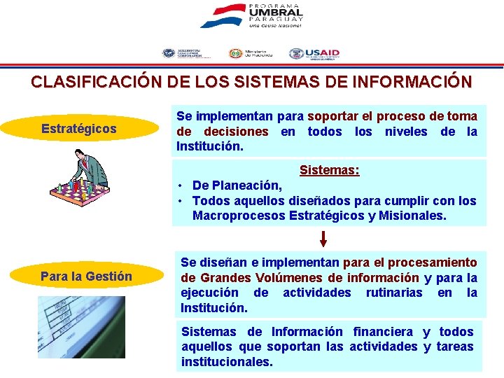 CLASIFICACIÓN DE LOS SISTEMAS DE INFORMACIÓN Estratégicos Se implementan para soportar el proceso de