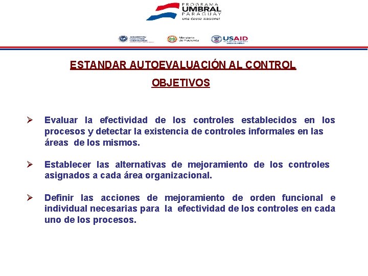 ESTANDAR AUTOEVALUACIÓN AL CONTROL OBJETIVOS Ø Evaluar la efectividad de los controles establecidos en