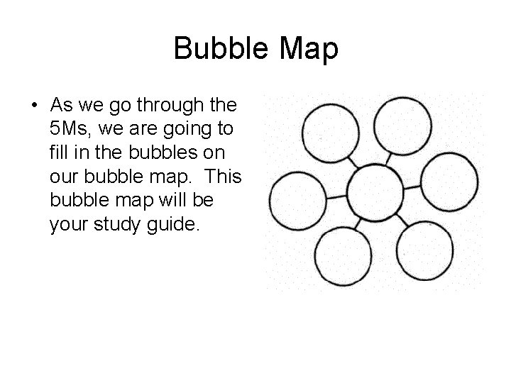 Bubble Map • As we go through the 5 Ms, we are going to