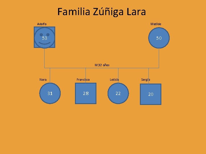 Familia Zúñiga Lara Adolfo Matilde 53 50 M: 32 años Nora Francisco 31 28