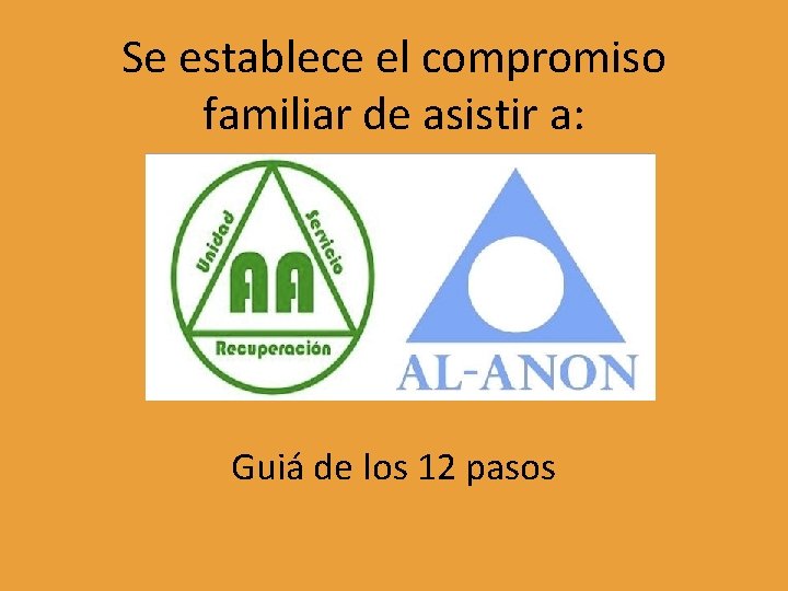 Se establece el compromiso familiar de asistir a: Guiá de los 12 pasos 