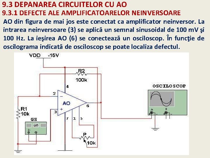 9. 3 DEPANAREA CIRCUITELOR CU AO 9. 3. 1 DEFECTE ALE AMPLIFICATOARELOR NEINVERSOARE AO