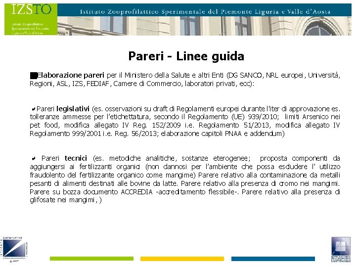 Pareri - Linee guida g. Elaborazione pareri per il Ministero della Salute e altri