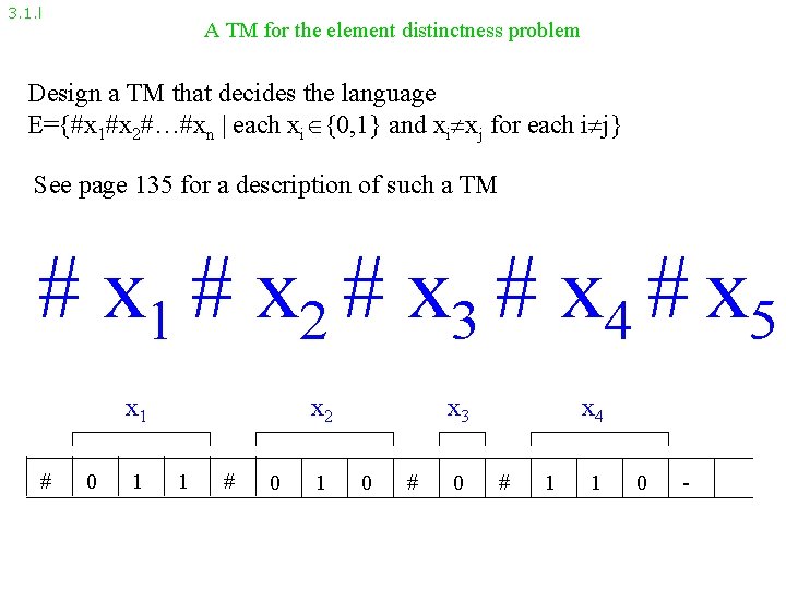 3. 1. l A TM for the element distinctness problem Design a TM that