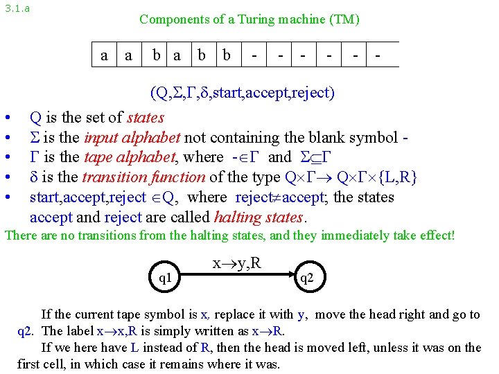 3. 1. a Components of a Turing machine (TM) a a b b -