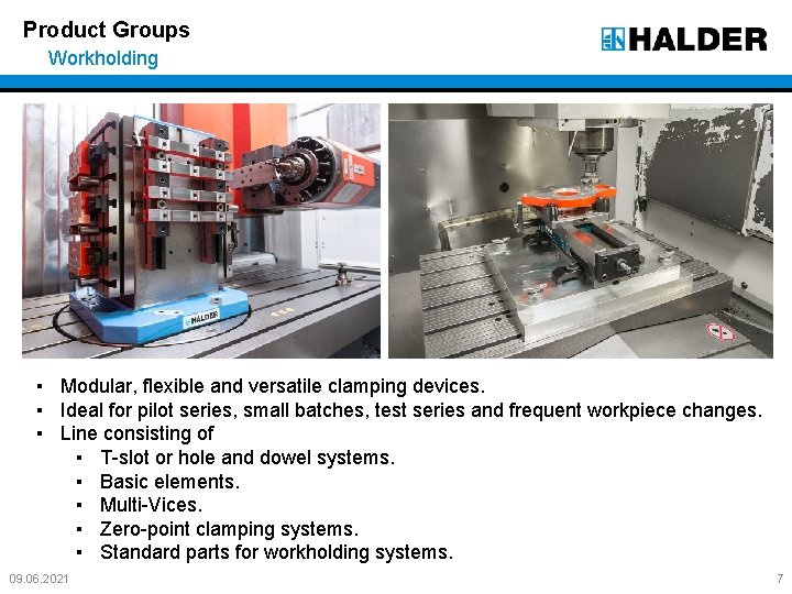 Product Groups Workholding ▪ Modular, flexible and versatile clamping devices. ▪ Ideal for pilot