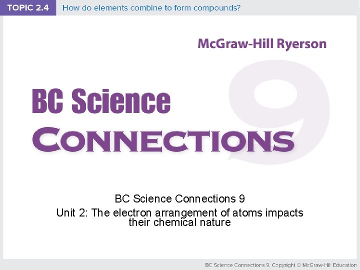 BC Science Connections 9 Unit 2: The electron arrangement of atoms impacts their chemical