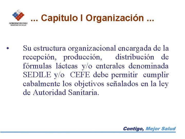 . . . Capitulo I Organización. . . • Su estructura organizacional encargada de