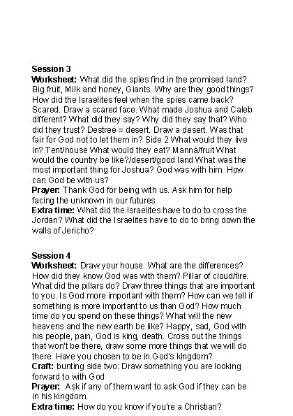 Session 3 Worksheet: What did the spies find in the promised land? Big fruit,