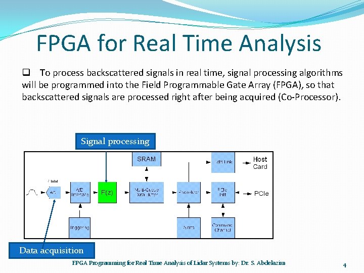 FPGA for Real Time Analysis q To process backscattered signals in real time, signal FPGA for Real Time Analysis q To process backscattered signals in real time, signal