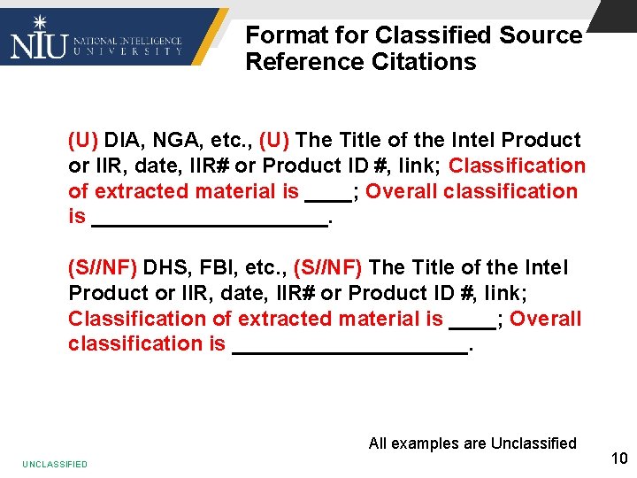 Format for Classified Source Reference Citations (U) DIA, NGA, etc. , (U) The Title