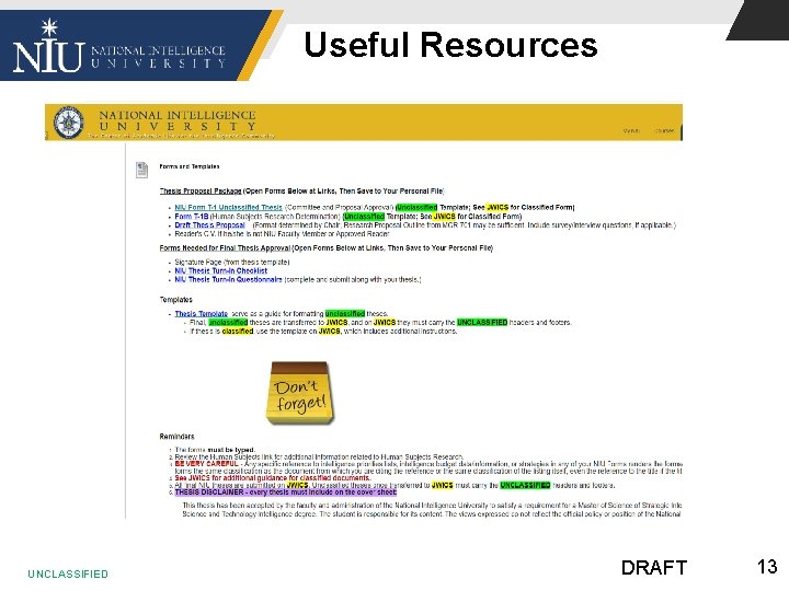 Useful Resources UNCLASSIFIED DRAFT 13 