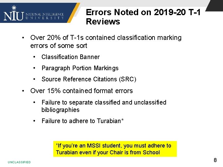 Errors Noted on 2019 -20 T-1 Reviews • Over 20% of T-1 s contained