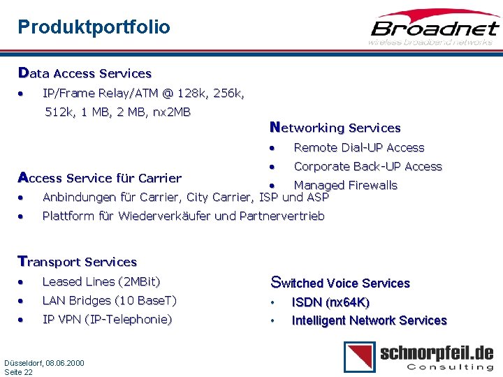 Produktportfolio Data Access Services • IP/Frame Relay/ATM @ 128 k, 256 k, 512 k,