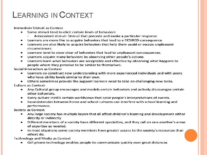 LEARNING IN CONTEXT 