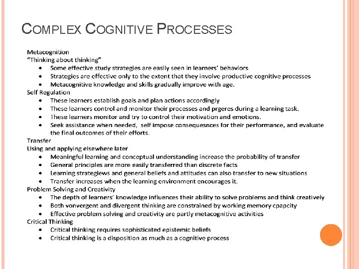 COMPLEX COGNITIVE PROCESSES 