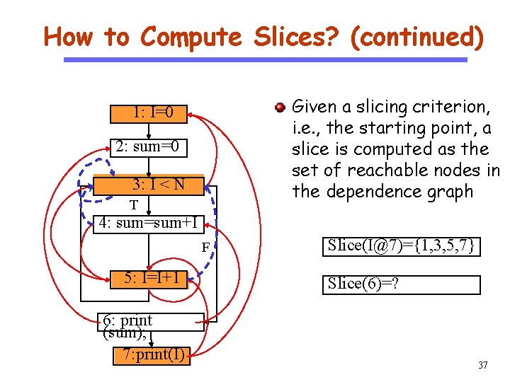 How to Compute Slices? (continued) Given a slicing criterion, i. e. , the starting