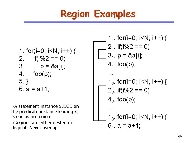 Region Examples CS 510 Software Engineering 1. for(i=0; i<N, i++) { 2. if(i%2 ==