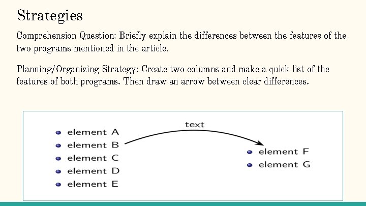 Strategies Comprehension Question: Briefly explain the differences between the features of the two programs