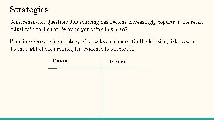 Strategies Comprehension Question: Job sourcing has become increasingly popular in the retail industry in