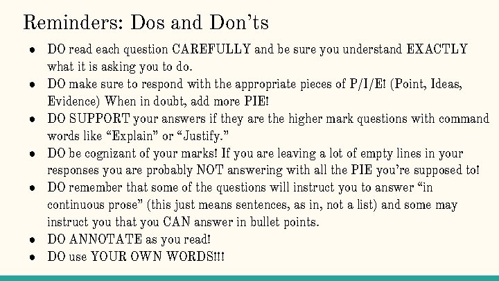 Reminders: Dos and Don’ts ● DO read each question CAREFULLY and be sure you