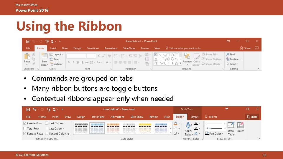 Microsoft Office Power. Point 2016 Using the Ribbon • Commands are grouped on tabs