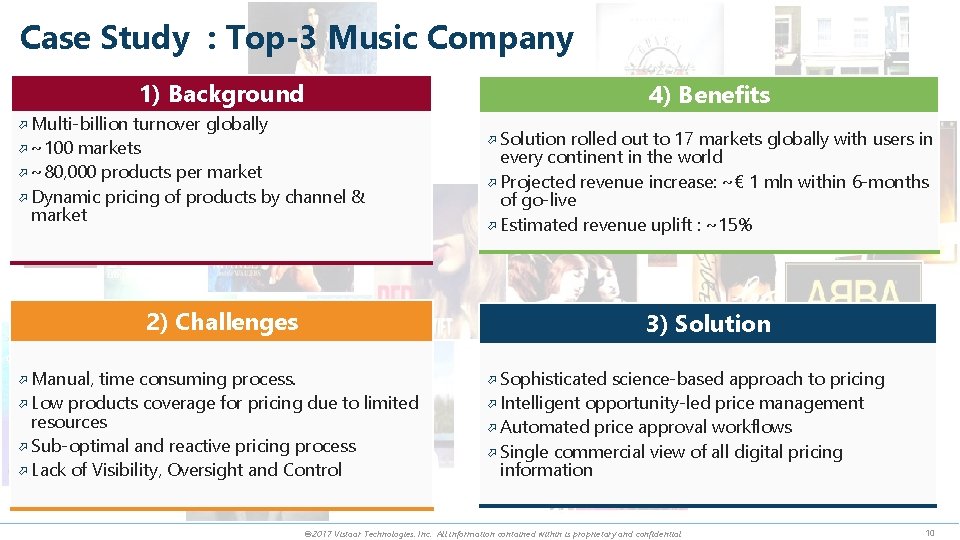 Case Study : Top-3 Music Company 1) Background 4) Benefits Multi-billion turnover globally ~100