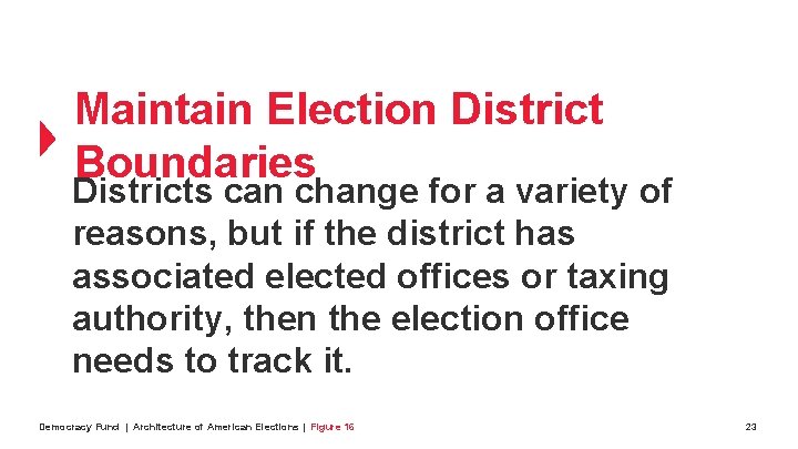 Maintain Election District Boundaries Districts can change for a variety of reasons, but if