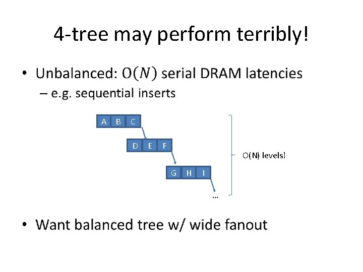 4 -tree may perform terribly! A B C D E F O(N) levels! G 4 -tree may perform terribly! A B C D E F O(N) levels! G