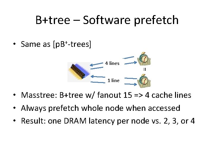 B+tree – Software prefetch • Same as [p. B+-trees] 4 lines = 1 line