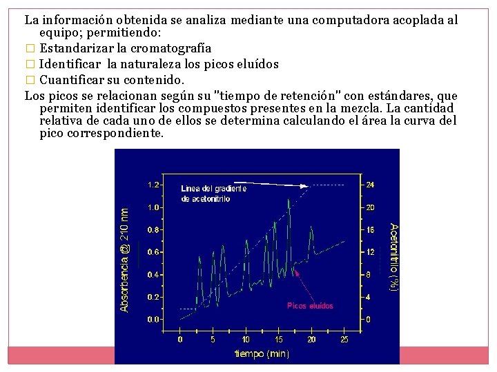 La información obtenida se analiza mediante una computadora acoplada al equipo; permitiendo: � Estandarizar