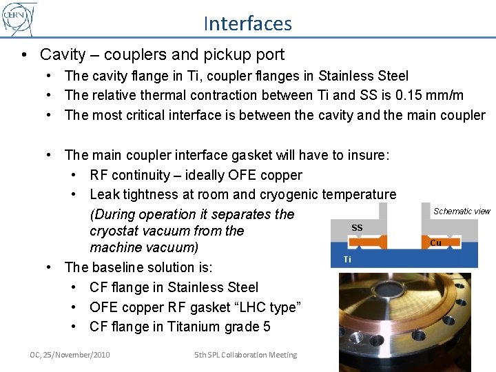 Interfaces • Cavity – couplers and pickup port • The cavity flange in Ti,