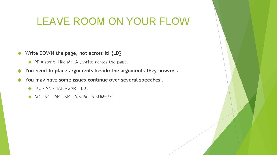 LEAVE ROOM ON YOUR FLOW Write DOWN the page, not across it! {LD} PF