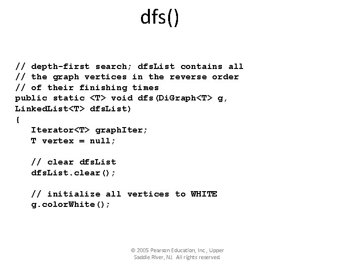 dfs() // depth-first search; dfs. List contains all // the graph vertices in the