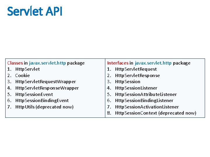 Servlet API Classes in javax. servlet. http package 1. Http. Servlet 2. Cookie 3.
