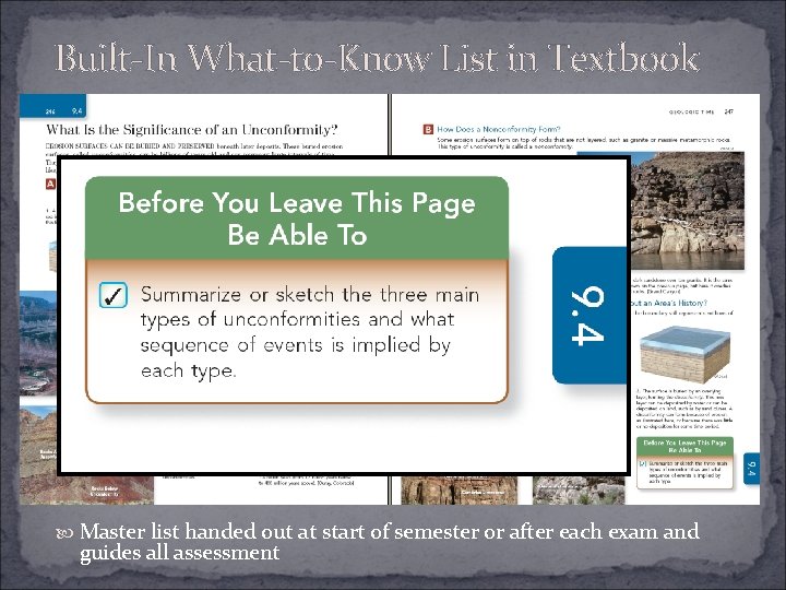 Built-In What-to-Know List in Textbook Master list handed out at start of semester or