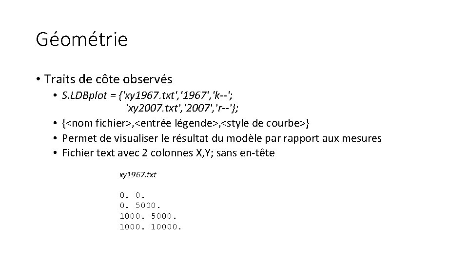 Géométrie • Traits de côte observés • S. LDBplot = {'xy 1967. txt', '1967',