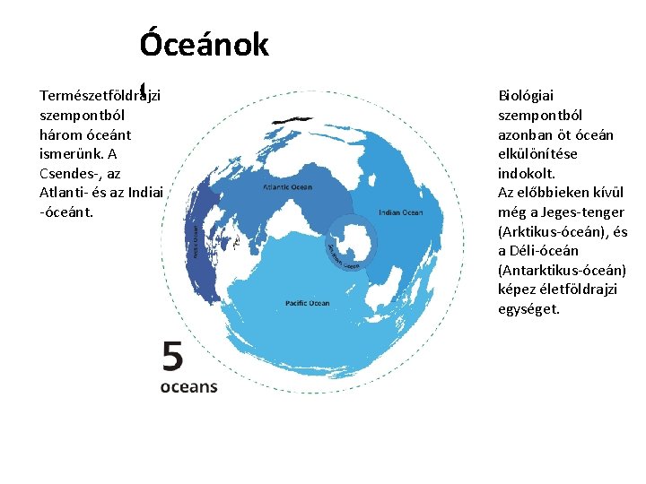 Óceánok elhelyezkedése Természetföldrajzi szempontból három óceánt ismerünk. A Csendes-, az Atlanti- és az Indiai